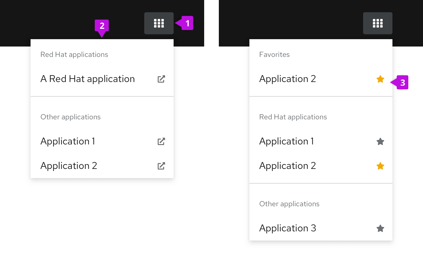 Elements of the application launcher component