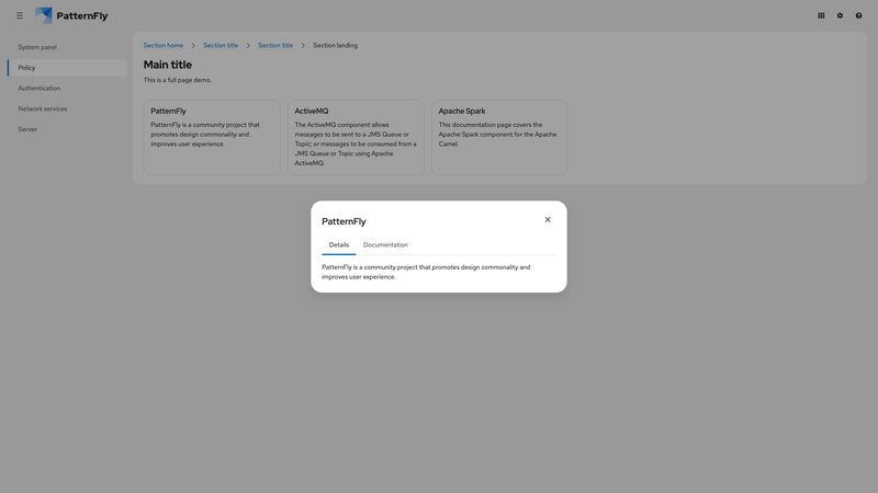 Modal tabs screenshot