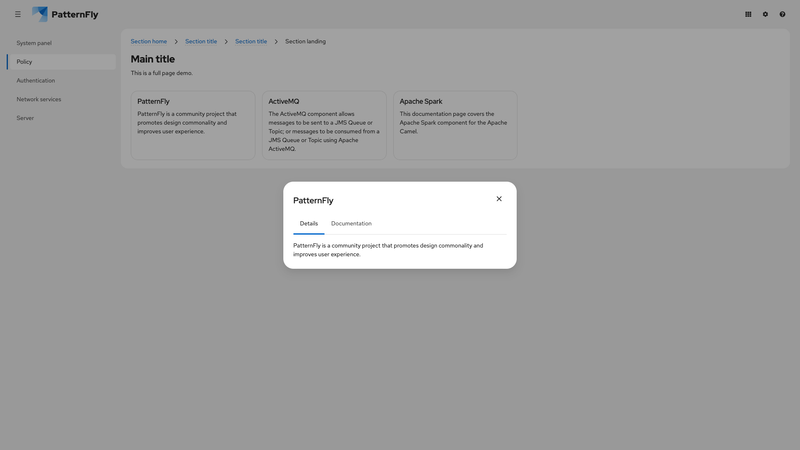 Modal tabs screenshot