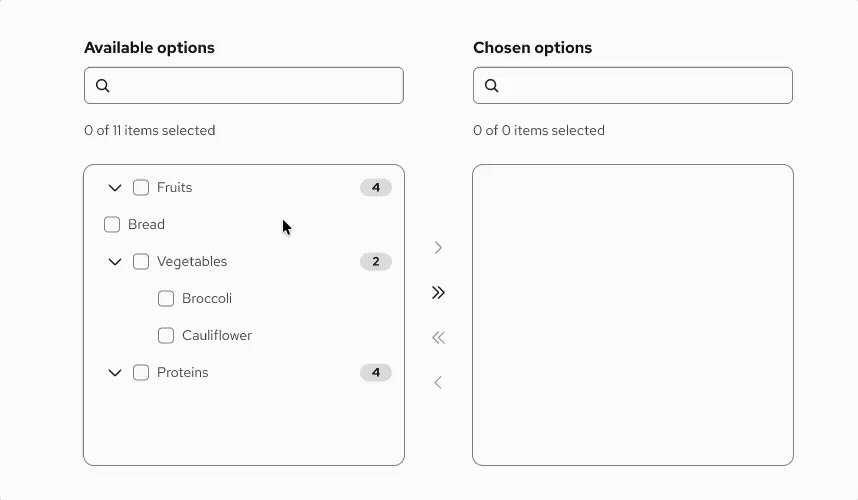 dual list behavior with 1 folder of item being moved to the second row