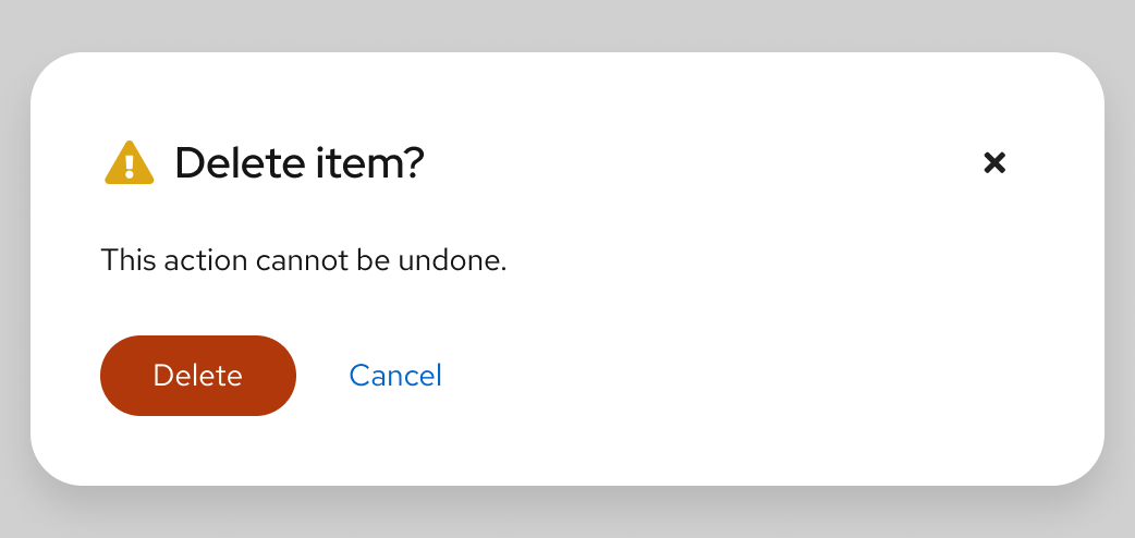 Example of danger button used in a modal