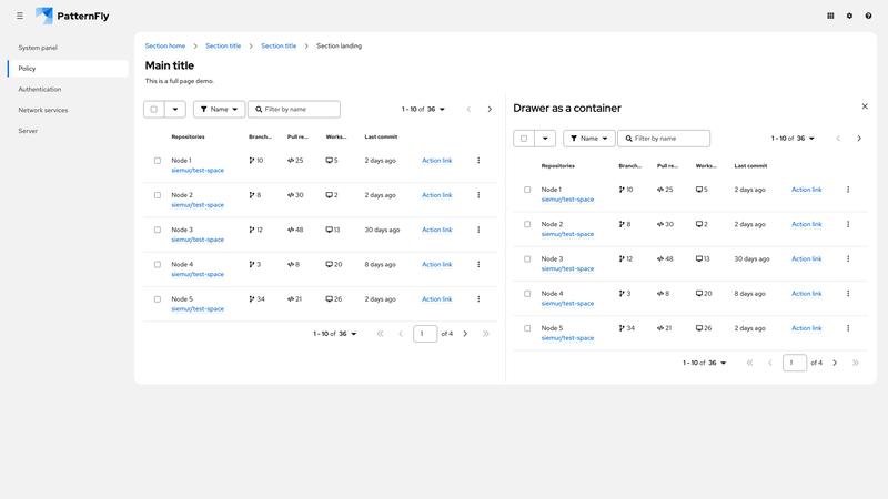 Container query with drawer screenshot