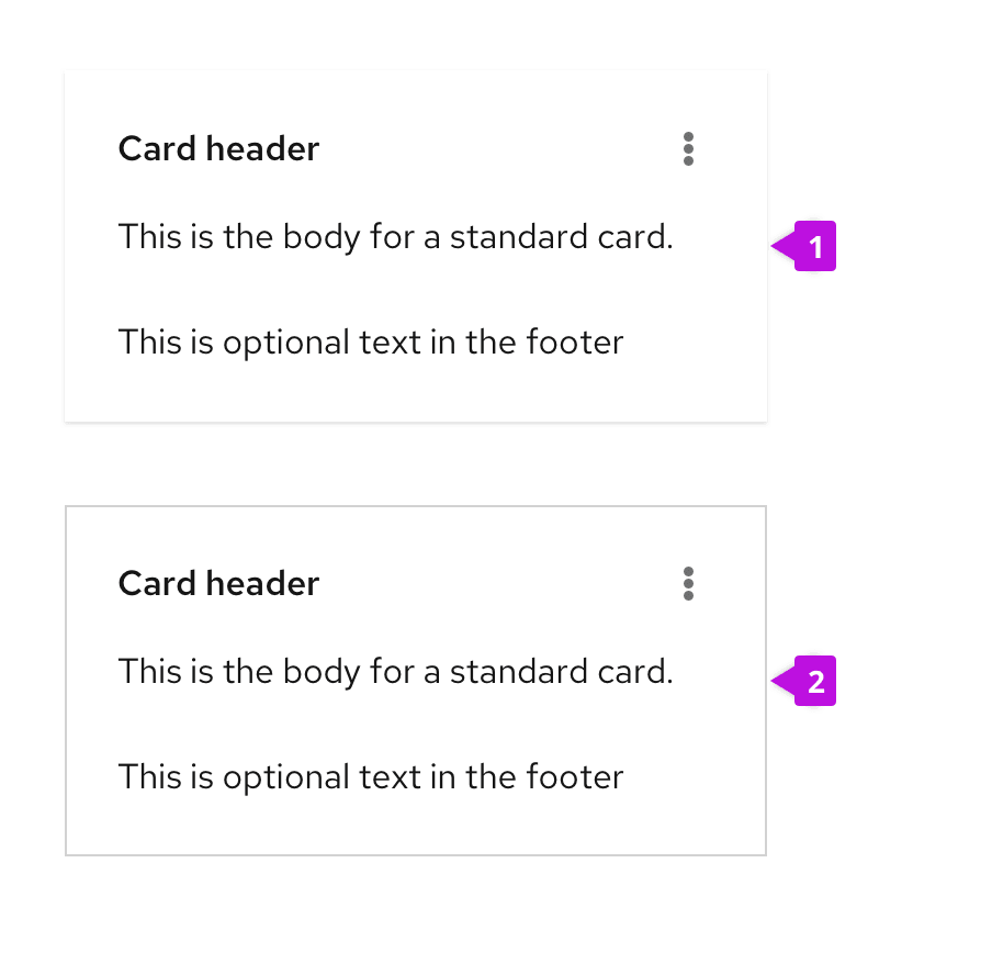 example of cards with default and flat borders 