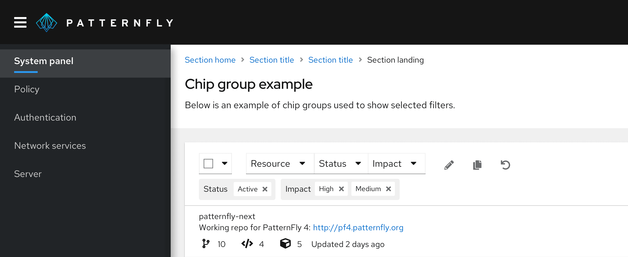 Example of chipgroups from filtering