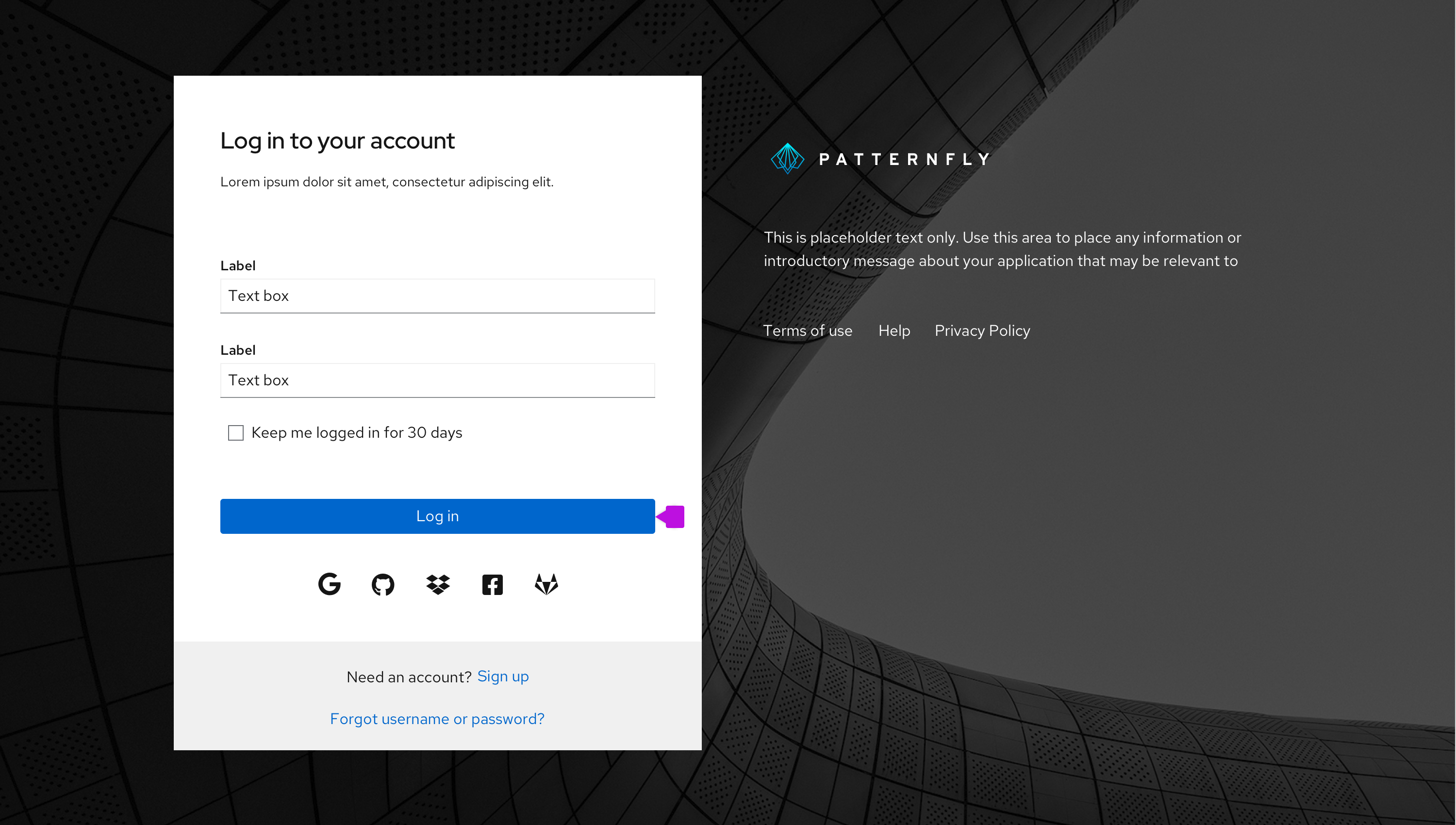 #A single callout highlights the login button on a large screen.