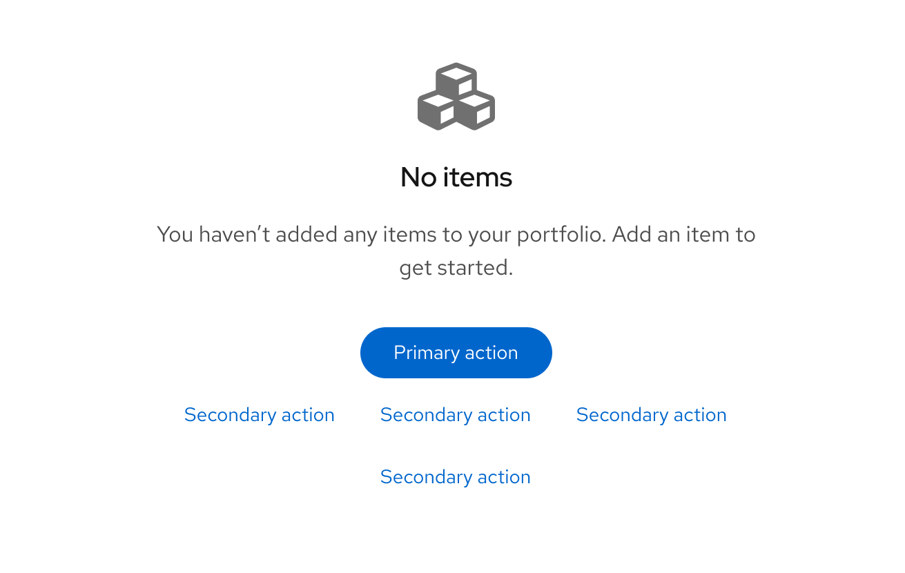 Example of link buttons in an empty state