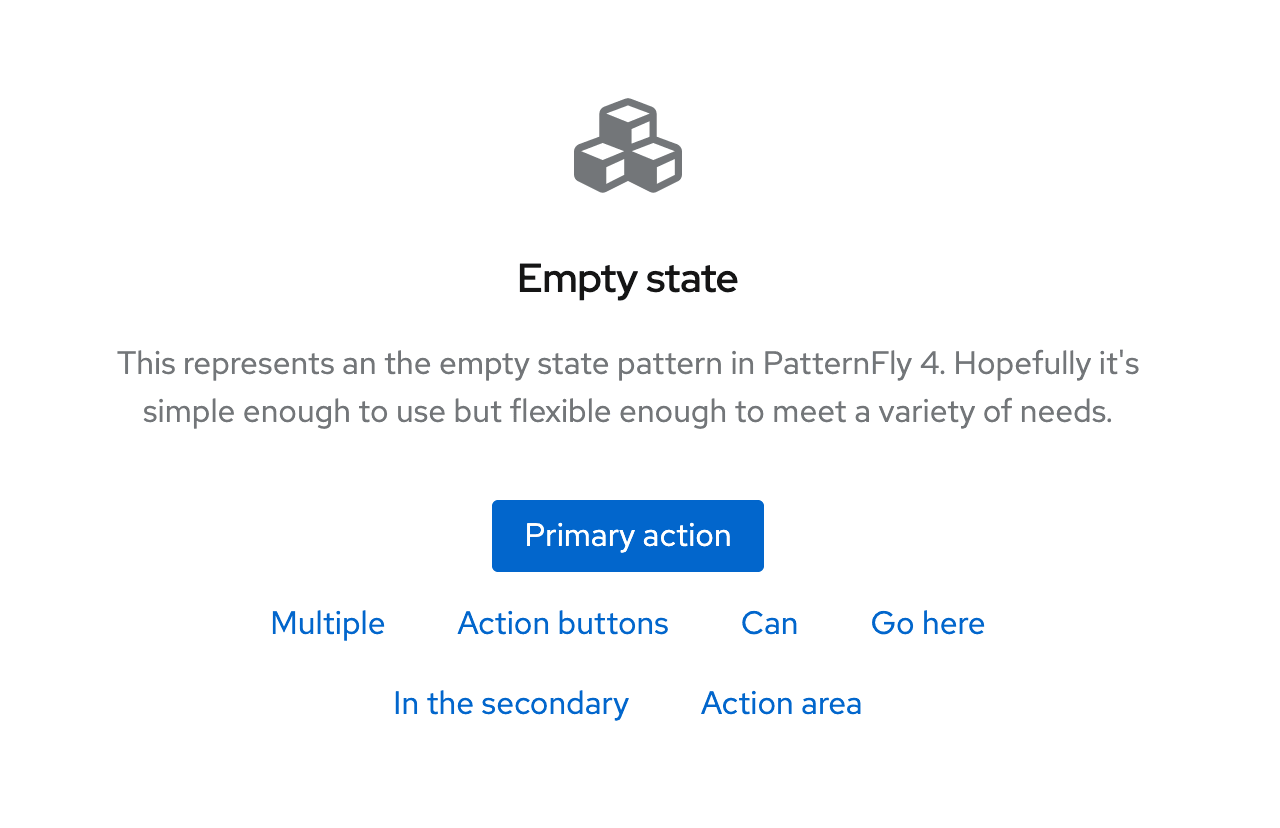 Example of link buttons in an empty state