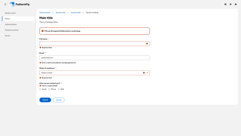 Inline Alert in Stacked Form screenshot
