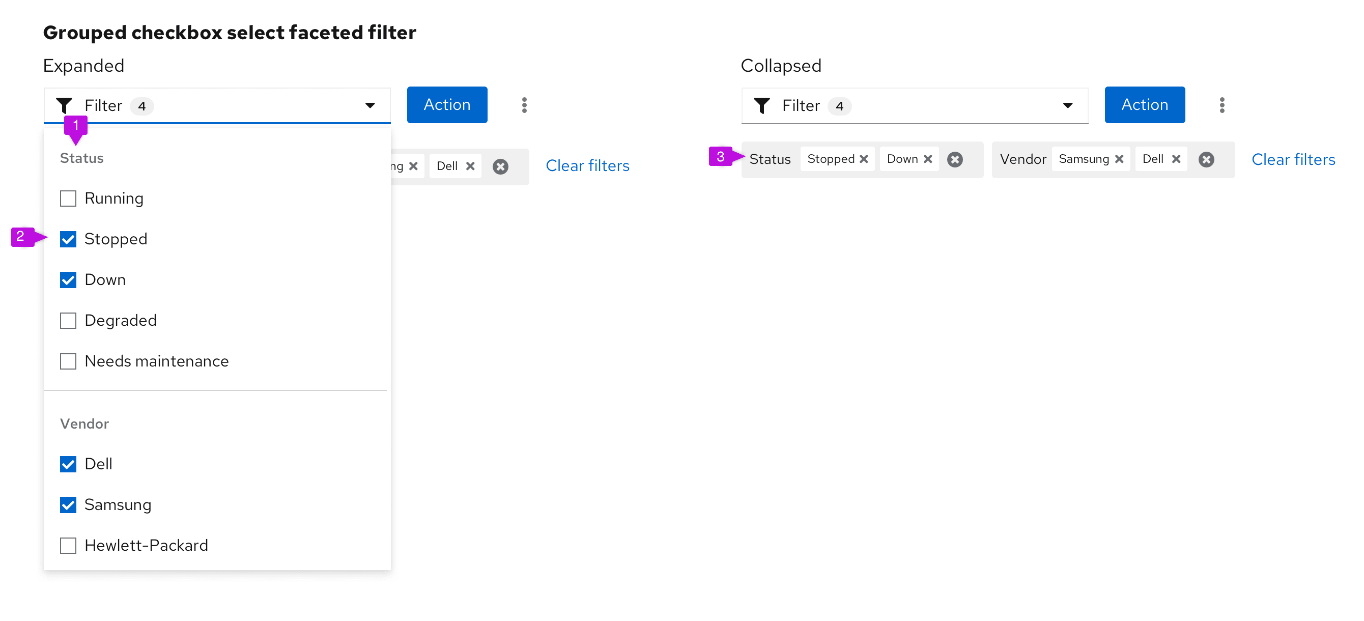 faceted filter with checkbox