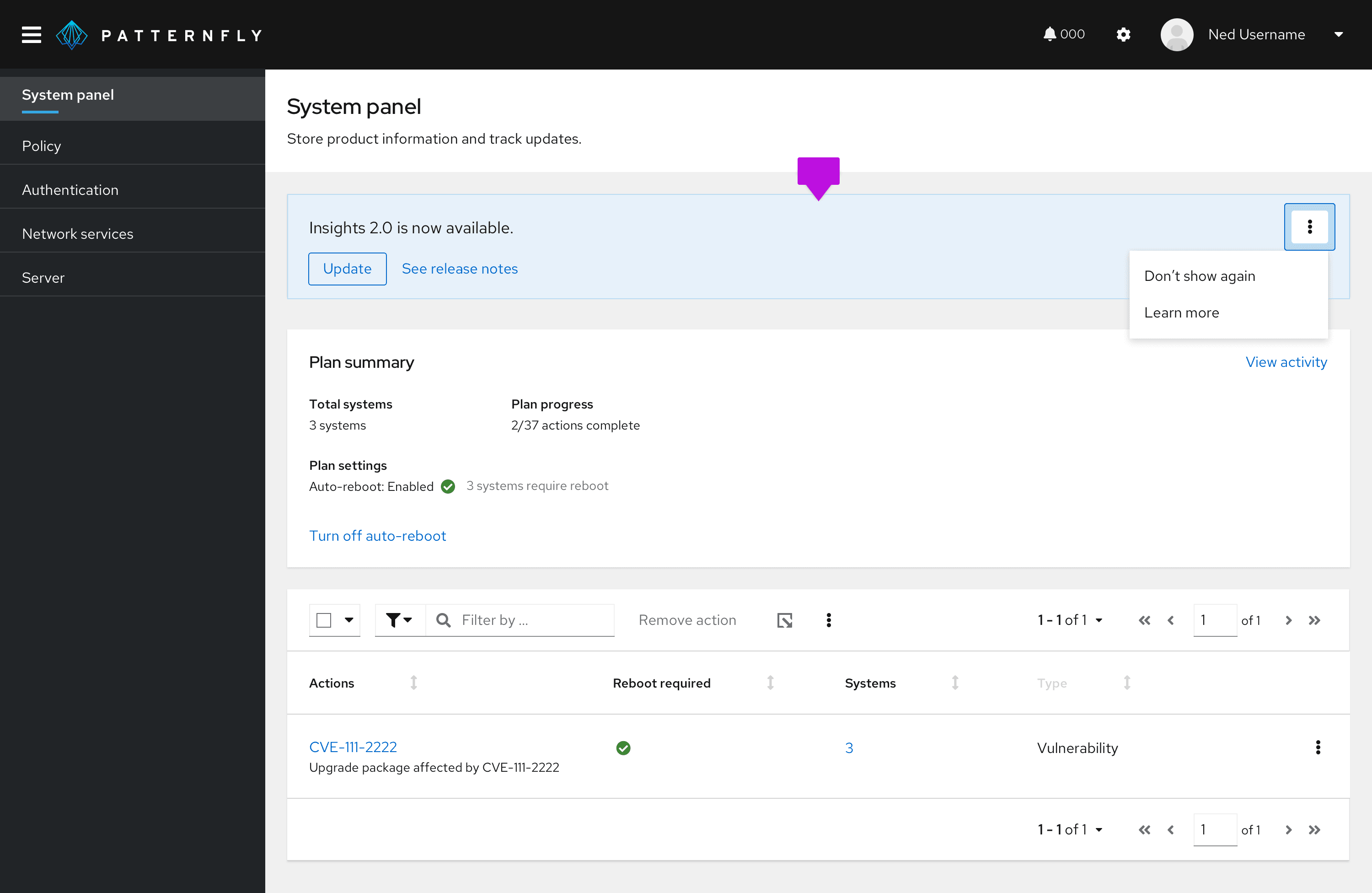 blue hint at the top of an application page