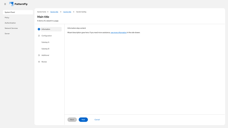 In page, with drawer and informational step screenshot