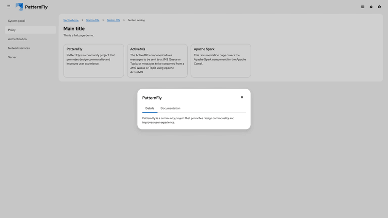 Modal tabs screenshot