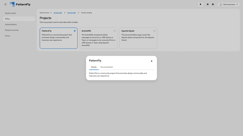 Modal tabs screenshot