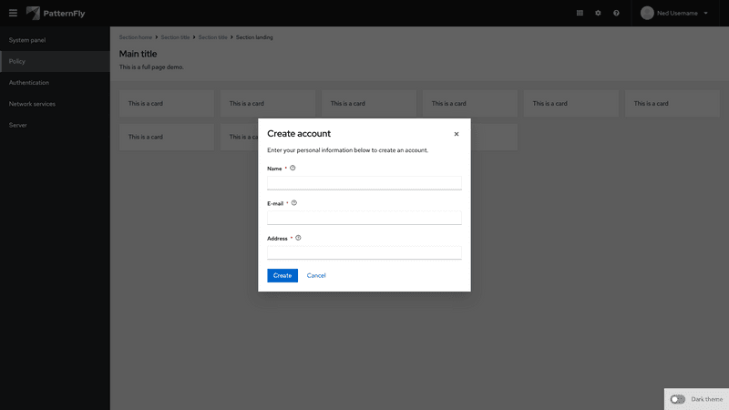 Modal with form screenshot