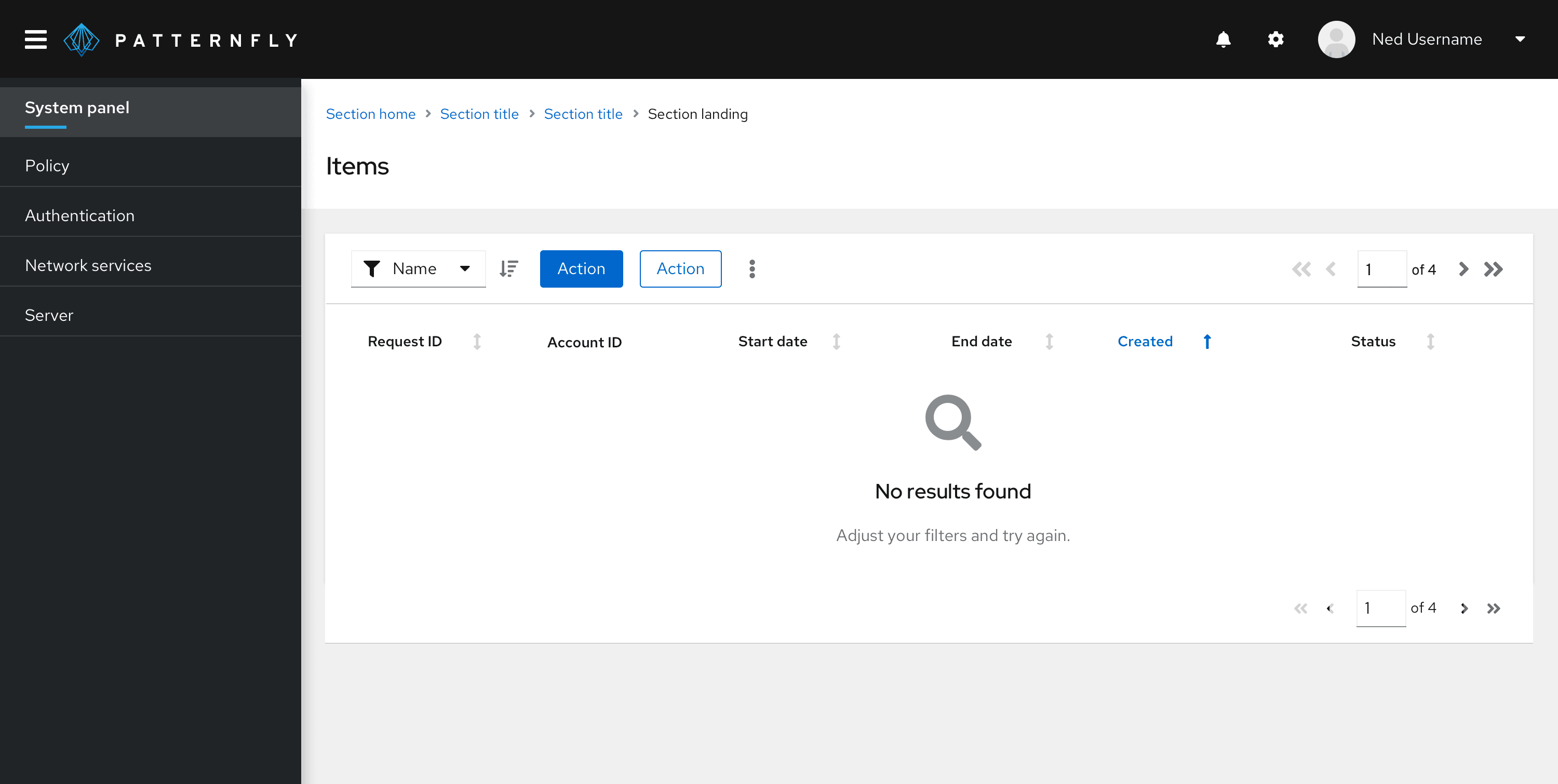 empty state showing no search results